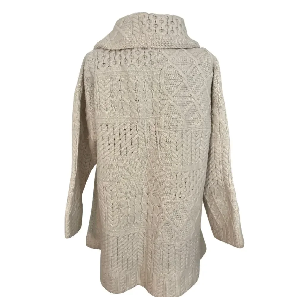 Vintage 60s Carraig Donn Ireland 100% Merino Wool Fisherman Knit Swing Cardigan